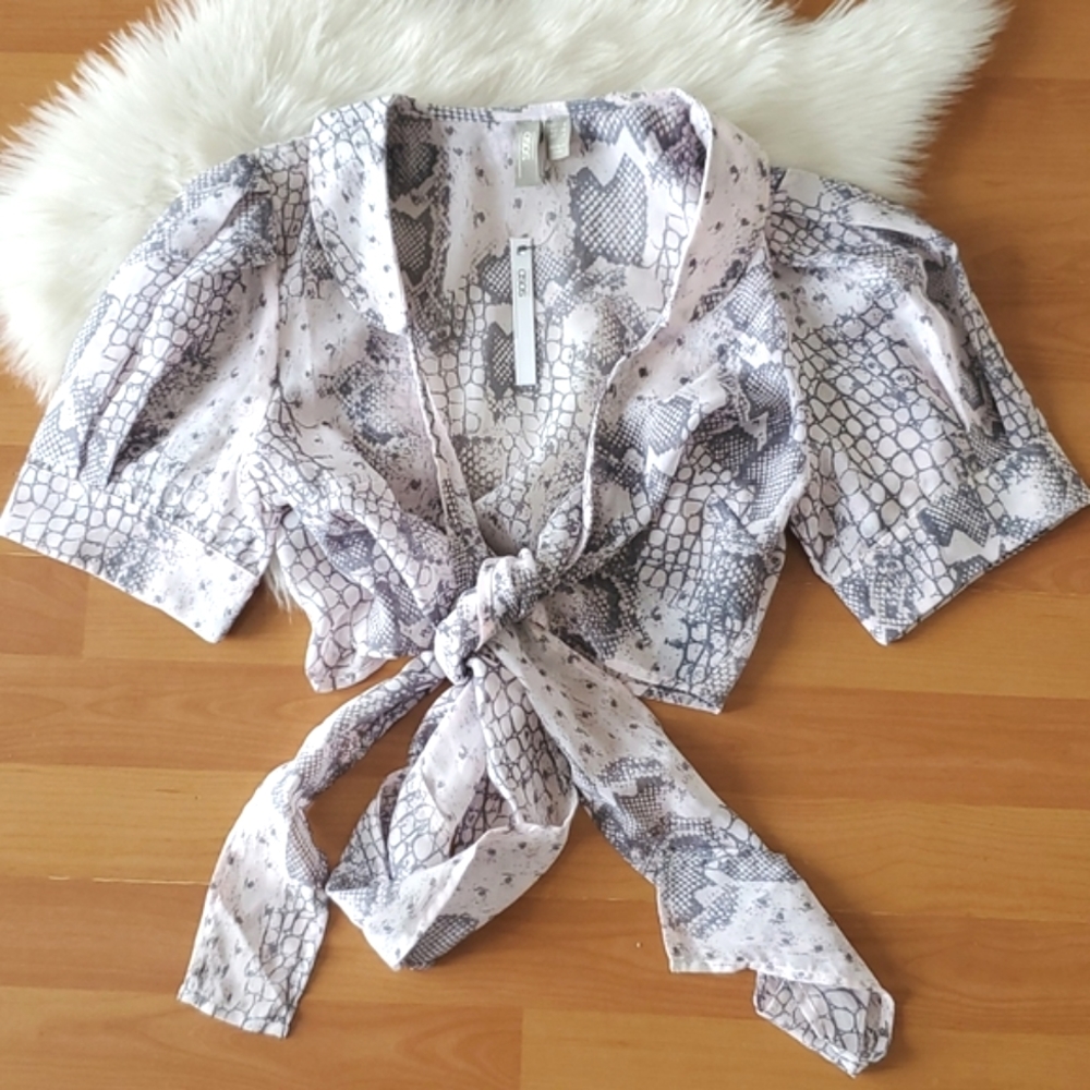 NWT ASOS snake print crop tie front sheer top sz 4